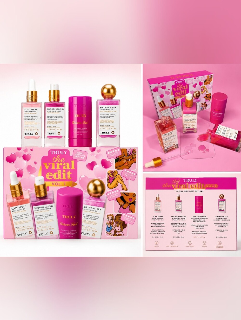 TRULY Bath & Body Set in Hot Pink with Gold Accents